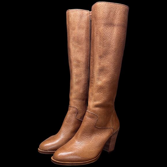 LUCKY BRAND Espositoh Women 8M Honey Pebbled Br own Leather Knee High Boots Ride